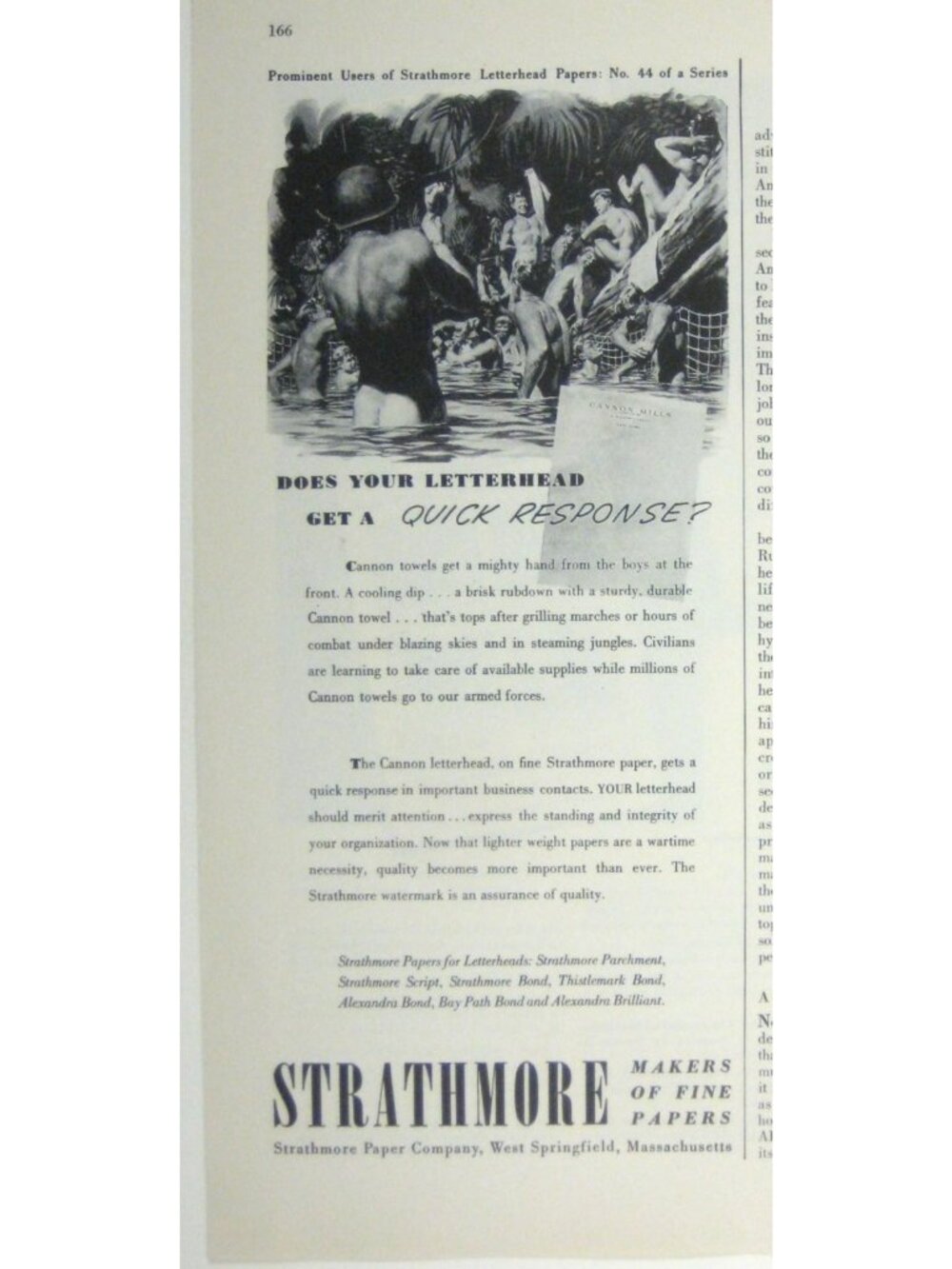 Strathmore Vintage 1944 Print Ad Cannon Towels Nude Men Bathing Army